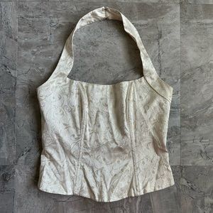 ZumZum by Niki Livas vintage y2k cream gold floral embroidered halter corset top